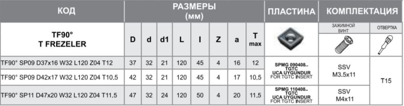 Корпус фрезы TF90 SP11 D47x20 W32 L120 Z04 T11.5 Турция