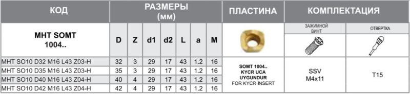 Корпус фрезы MHT SO10 D32 M16 L43 Z03-H Турция