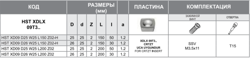 Фреза HST XD09 D26 W25 L150 Z02-H Турция