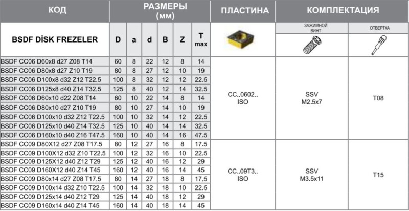 Корпус фрезы BSDF CC09 D125x14 d40 Z12 T29 Турция