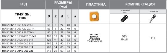 Корпус фрезы TK45L SN12 D50 A22 Z05-H Турция