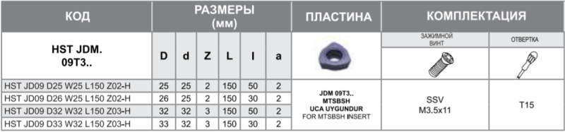 Фреза HST JD09 D26 W25 L150 Z02-H Турция