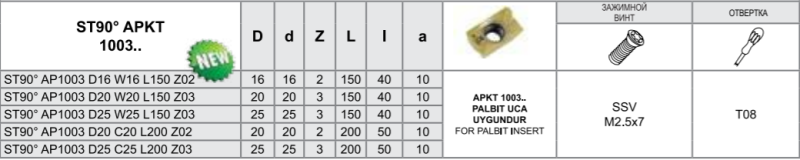 Фреза ST90 APKT10 D25 W25 L150 Z03-H Турция