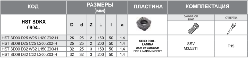 Фреза HST SDKX09 D25 C25 L200 Z02 Турция